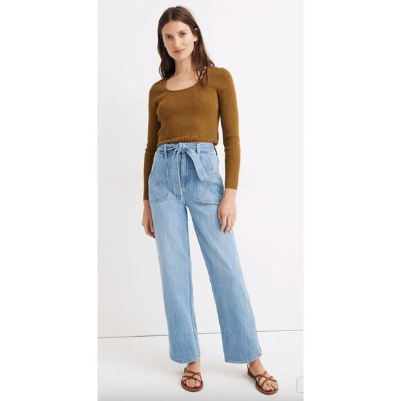 Madewell x Warm Women's High-Rise Belted Wide-Leg Denim Jeans, Size 27, EUC - Picture 2 of 9